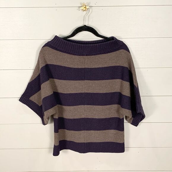 Tory Burch 100% merino wool thick purple horizontal striped boxy sweater size XS - Picture 1 of 6